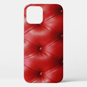 Red Leather: Upholstery Pattern Elegance. iPhone 12 Case