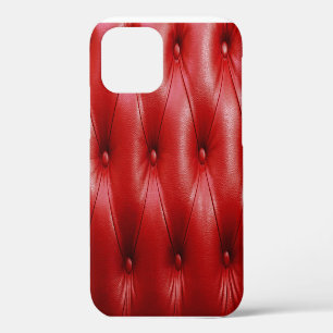 Red Leather: Upholstery Pattern Elegance. iPhone 12 Case