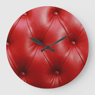 Red Leather: Upholstery Pattern Elegance. Large Clock