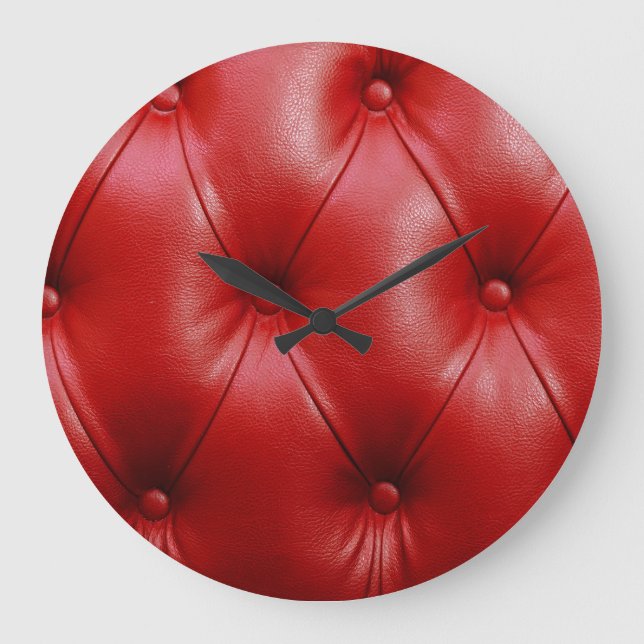 Red Leather: Upholstery Pattern Elegance. Large Clock (Front)