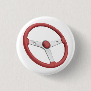 Red leather vintage car steering wheel 3 cm round badge