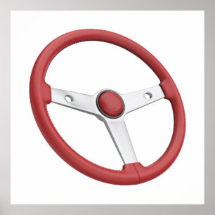Red leather vintage car steering wheel poster