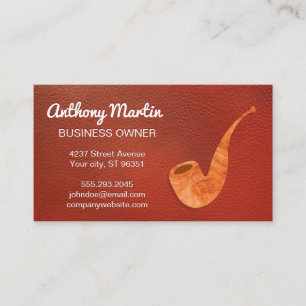 Red Leather Wooden Pipe Business Card