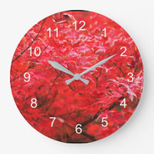 Red leaves all around large clock