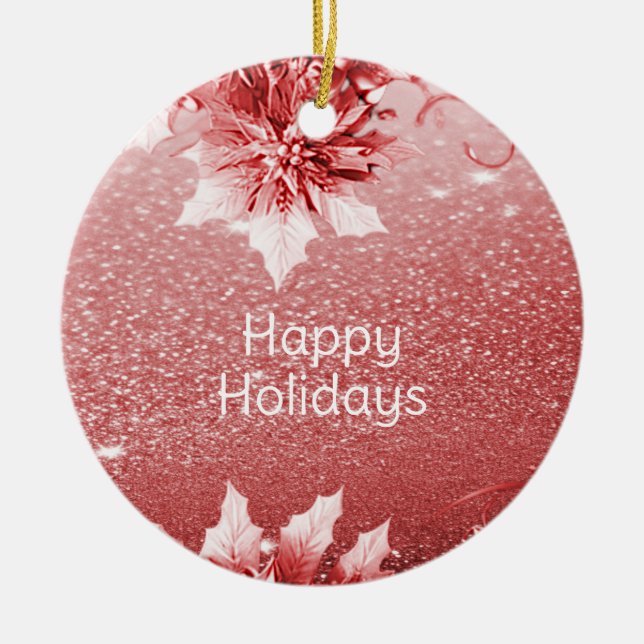 Red Leaves Christmas Holiday Ceramic Tree Decoration (Front)