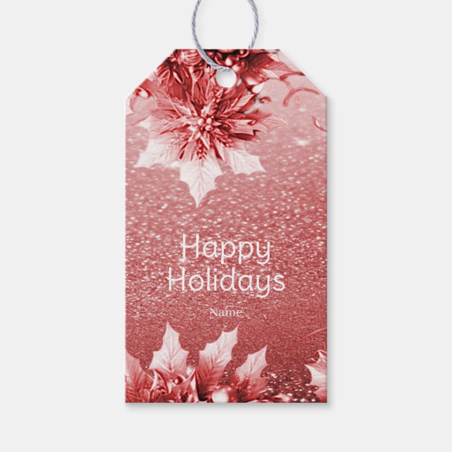 Red Leaves Christmas Holiday Gift Tags (Front)