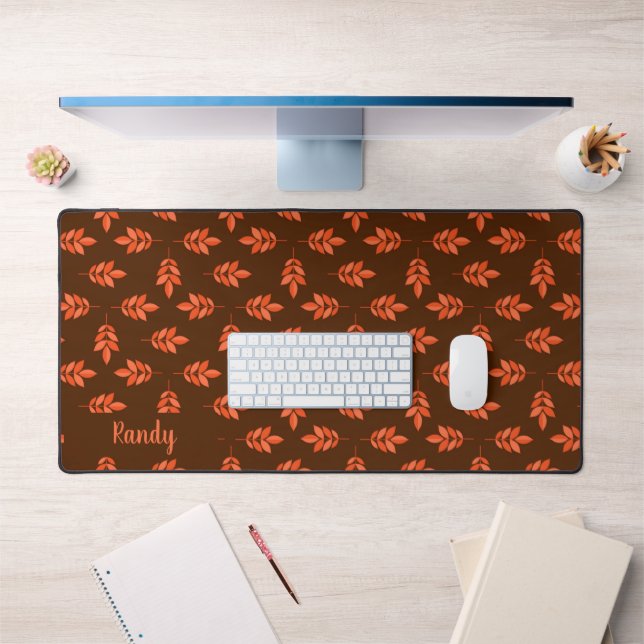 Red leaves custom name brown desk mat (Office 1)