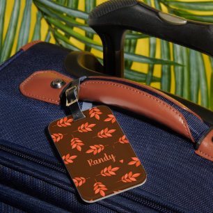 Red leaves custom name brown luggage tag
