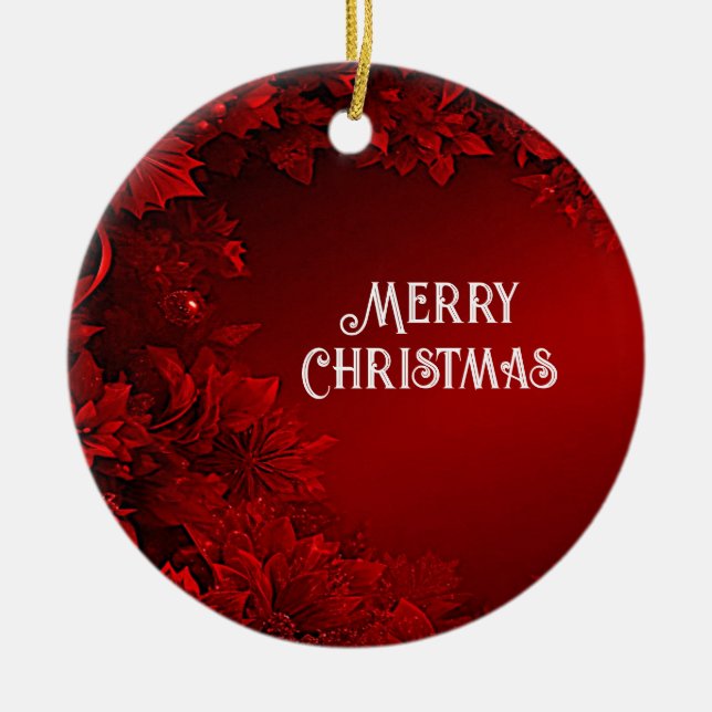 Red Leaves Floral Christmas Holiday Ornament (Front)