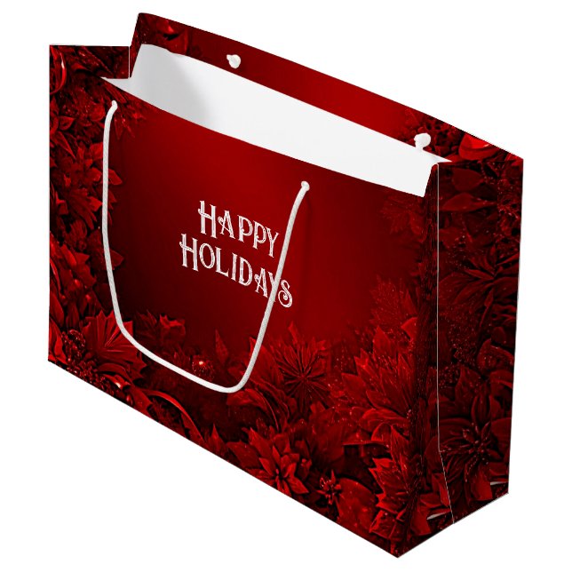 Red Leaves Floral Holiday Gift Bag (Front Angled)