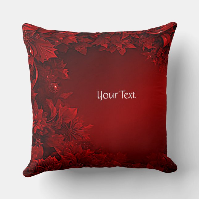 Red Leaves Floral Holiday Throw Pillow (Back)