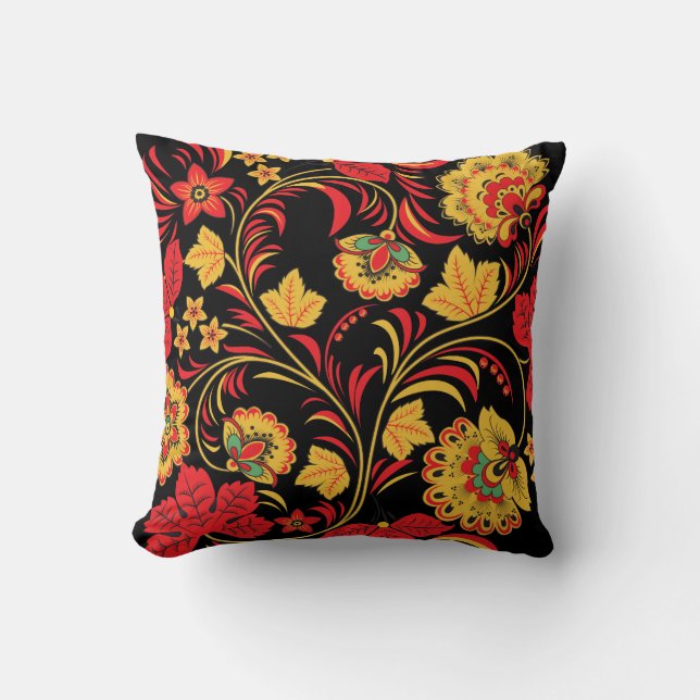 Red Leaves Khokhloma Cushion (Front)