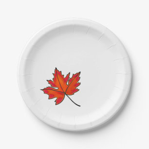 Red leaves, Maple leaves, Autumn colours Paper Plate