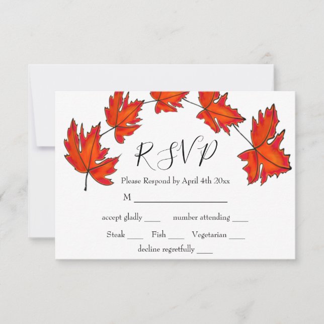 Red leaves, Maple leaves, Autumn colours RSVP Card (Front)