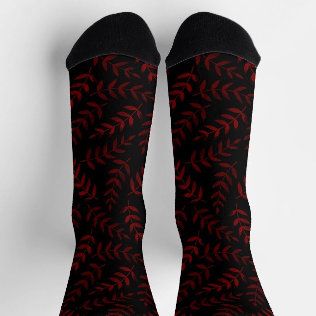 Red leaves pattern on black socks (Top)