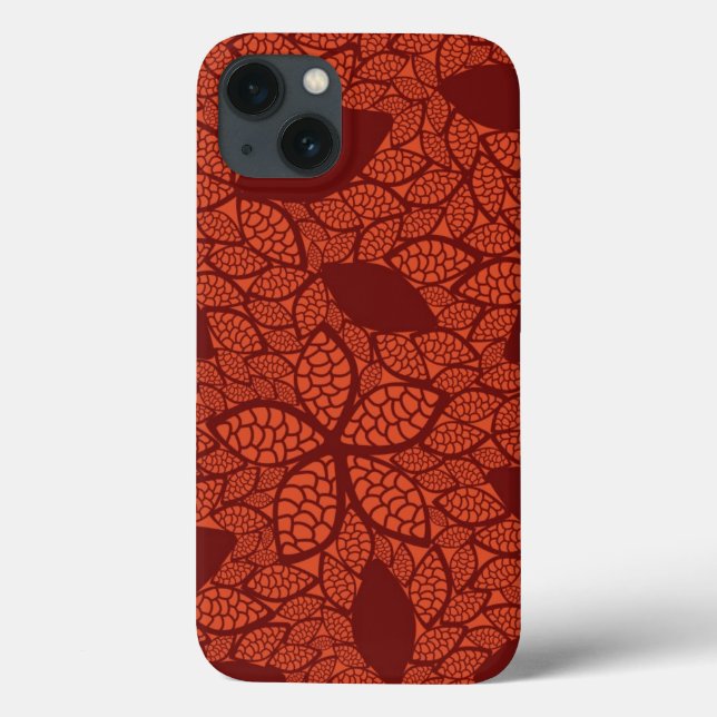 Red leaves pattern on orange Case-Mate iPhone case (Back)