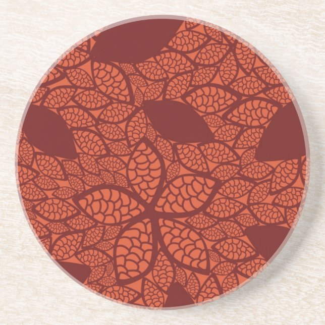 Red leaves pattern on orange coaster (Front)