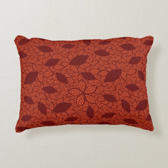 Red leaves pattern on orange decorative cushion (Front)