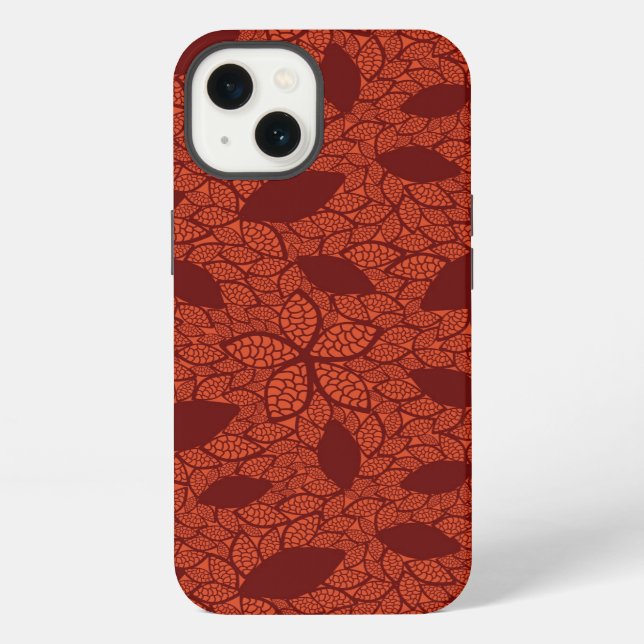 Red leaves pattern on orange iPhone case (Back)