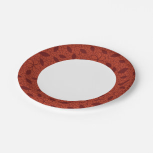 Red leaves pattern on orange paper plate