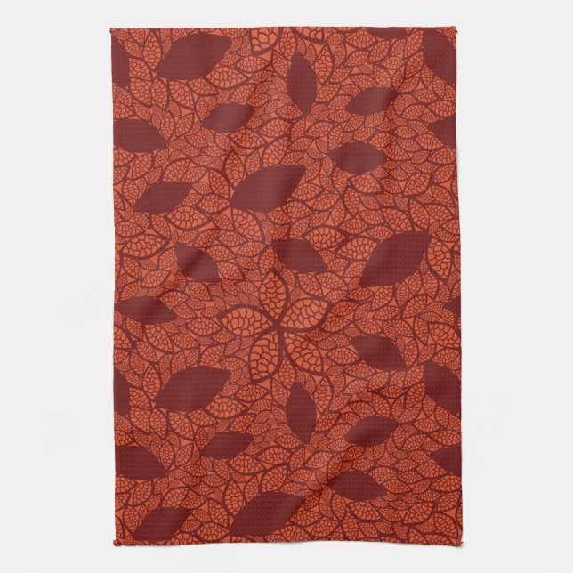 Red leaves pattern on orange tea towel (Vertical)