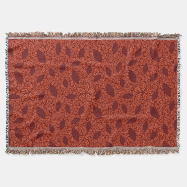 Red leaves pattern on orange throw blanket (Front)