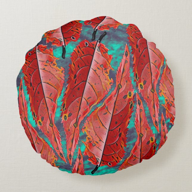 Red Leaves Round Cushion (Back)
