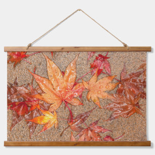 Red Leaves with Raindrops Hanging Tapestry