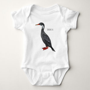 Red-legged cormorant bird cartoon illustration  baby bodysuit