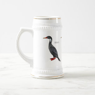 Red-legged cormorant bird cartoon illustration beer stein