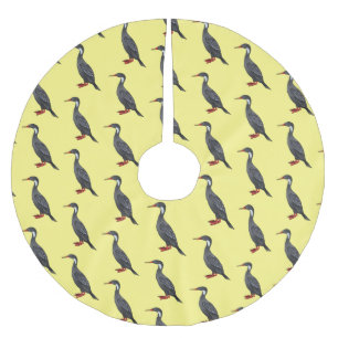 Red-legged cormorant bird cartoon illustration brushed polyester tree skirt