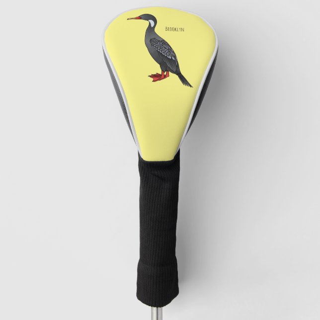Red-legged cormorant bird cartoon illustration golf head cover (Front)