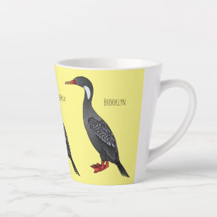 Red-legged cormorant bird cartoon illustration latte mug