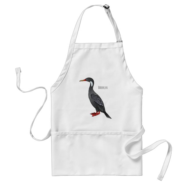 Red-legged cormorant bird cartoon illustration standard apron (Front)