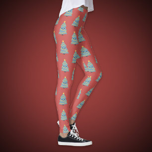 Red Legging with Kawaii Christmas Tree