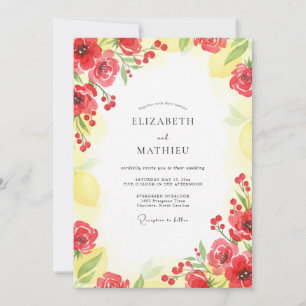 Red Lemon Poppy Wedding Invitation