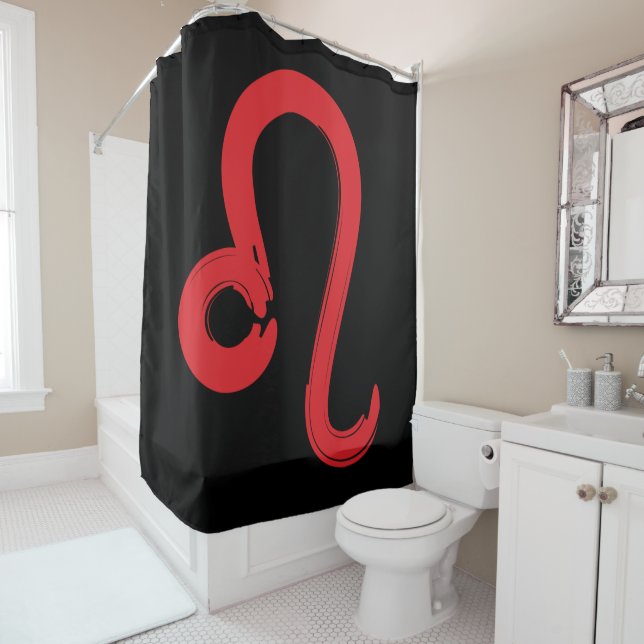 Red LEO Zodiac Sign July August Birthday Astrology Shower Curtain (In Situ)