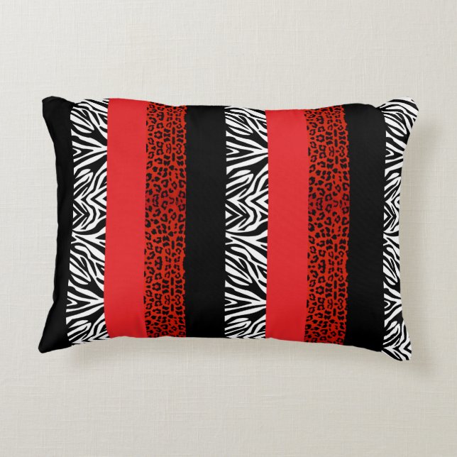 Red Leopard and Zebra Custom Animal Print Decorative Cushion (Back)