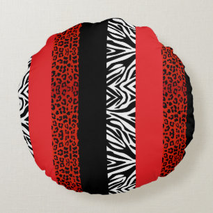 Red Leopard and Zebra Custom Animal Print Round Cushion