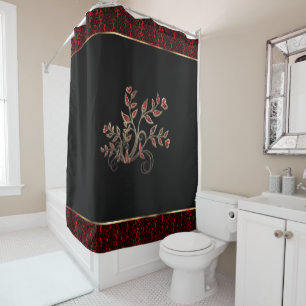 Red Leopard Animal Pattern and Floral Design Shower Curtain