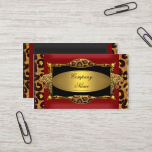 Red Leopard Black Gold Elegant Boutique 7 Business Card
