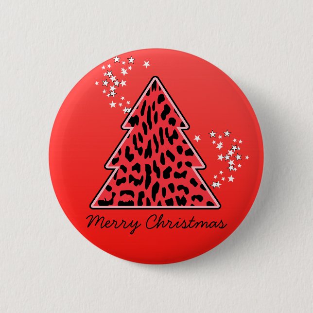 Red Leopard Cheetah Christmas Tree 6 Cm Round Badge (Front)