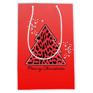 Red Leopard Cheetah Christmas Tree Medium Gift Bag