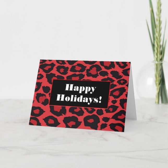 Red Leopard Happy Holidays Greeting Holiday Card (Front)