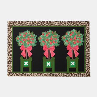 Red Leopard  Holly Berry Chinoiserie  Doormat