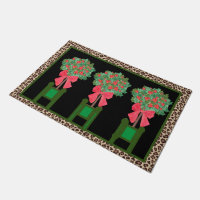 Red Leopard  Holly Berry Chinoiserie  Doormat