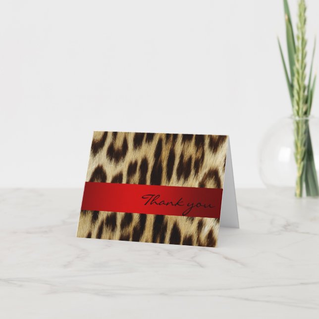 Red Leopard Monogram Stripes Thank You Note (Front)