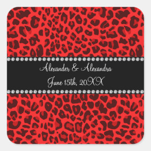 Red leopard pattern wedding favours square sticker