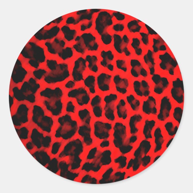 Red Leopard Print Classic Round Sticker (Front)