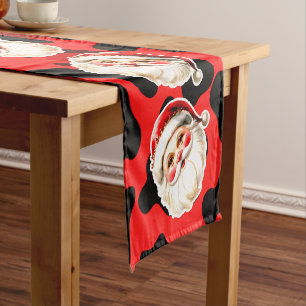 Red Leopard Print Retro Santa Claus Christmas Short Table Runner